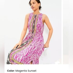 NWT LOFT Palm Cutout Back Midi Pocket Dress Women's XS Pink White Yellow Black